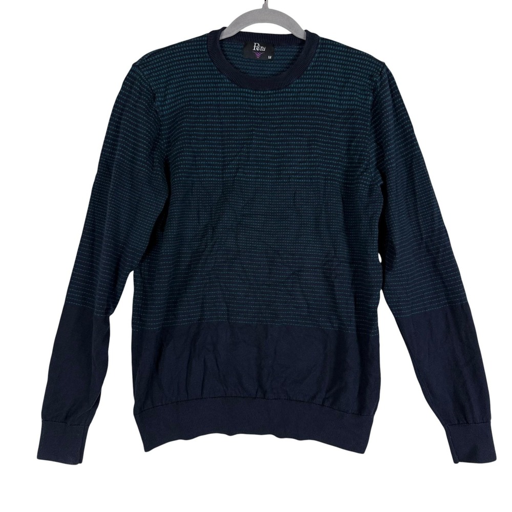 Peru Sweater Mens Medium Blue Stripe Crewneck Knit Pullover Lightweight Casual